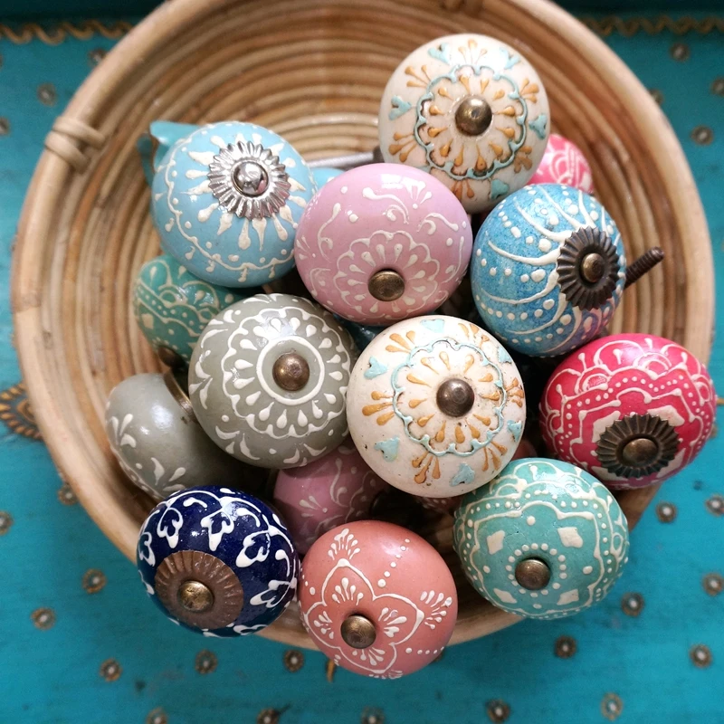 

European Hardware Handle American Mediterranean Drawer Cabinet Door Wardrobe Retro-hand-painted Ceramic Handle