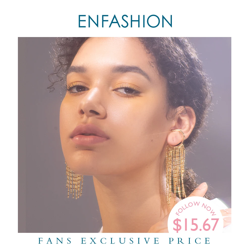ENFASHION C Форма с длинной бахромой Кафф серьги клипсы для женщин Золотой Цвет панк