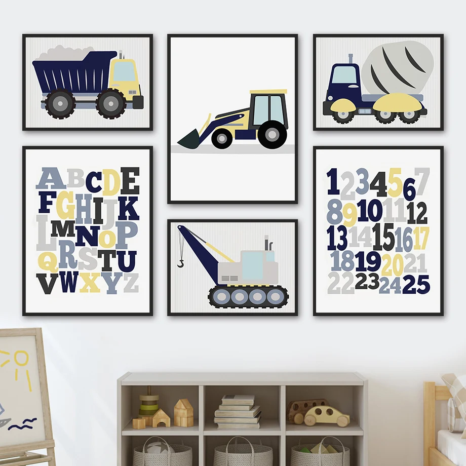 

Transport Truck Alphabet Number Nursery Educate Wall Art Canvas Painting Nordic Posters And Prints Wall Pictures Kids Room Decor