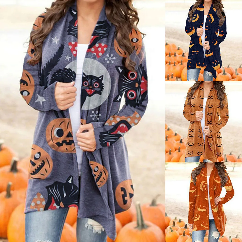 Размера плюс S-5XL кардиган для женщин с длинным рукавом на Рождество принтом