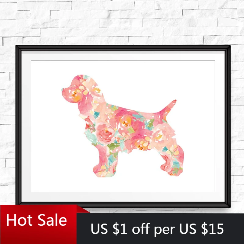 Щенок Кокер-спаниель Портрет с цветочным рисунком собаки плакат для детской