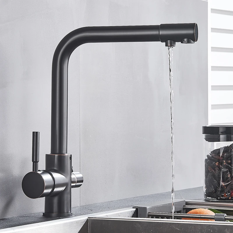 Смеситель для кухни из хромированной латуни с двойной ручкой 3 сторонний фильтр