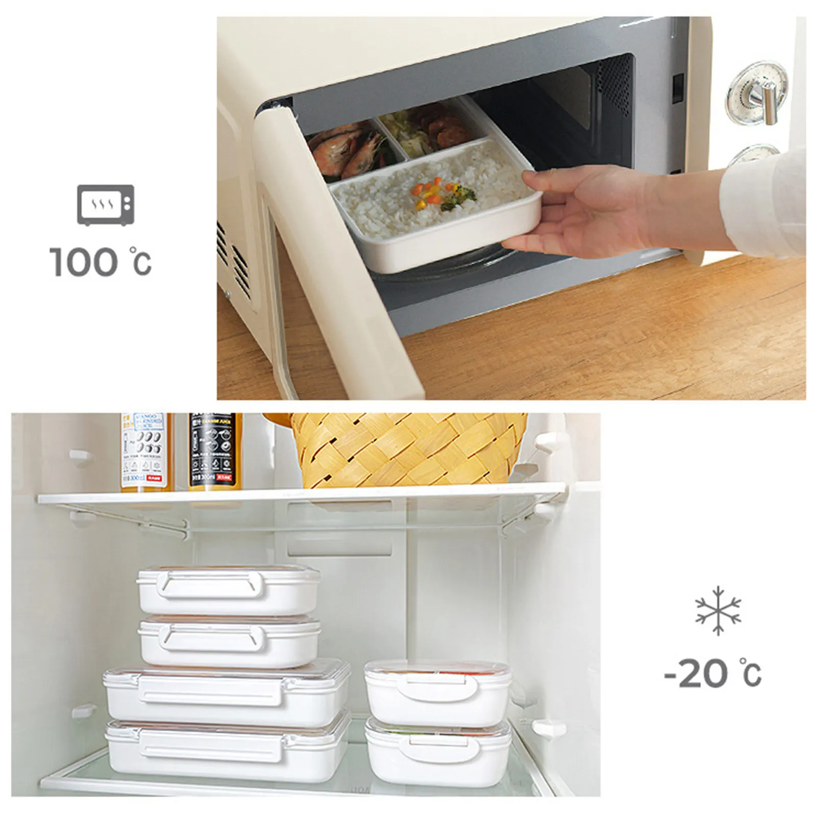 Портативный контейнер Bento с 3 отделениями для хранения пищи микроволновой печи