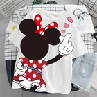 Футболка женская летняя короткая с круглым вырезом и принтом Микки и Минни Маус