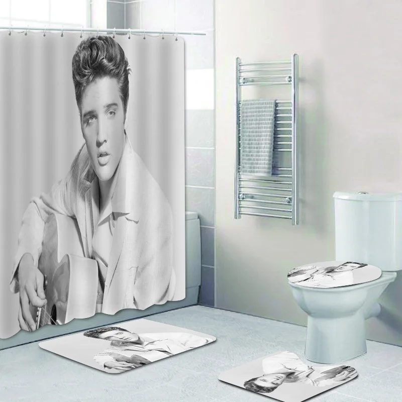The King of Rock Roll Elviz Presley Home Decor Shower Curtains Waterproof Polyester Bathroom Curtain Bath Mat Set | Дом и сад