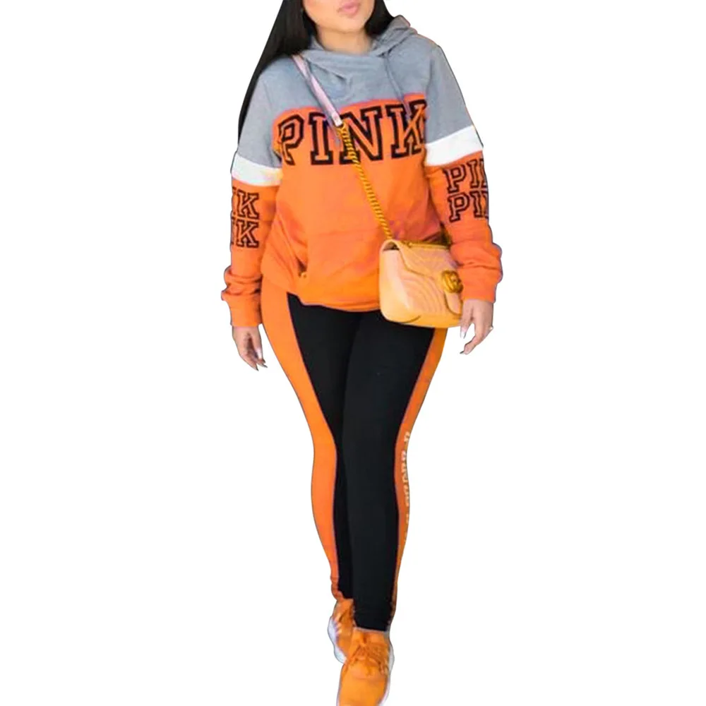 Женский спортивный костюм Осень-зима 2020 розового цвета с буквенным принтом