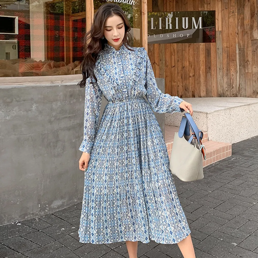 SAGACE платья с принтом элегантное женское пляжное платье длинным рукавом и v