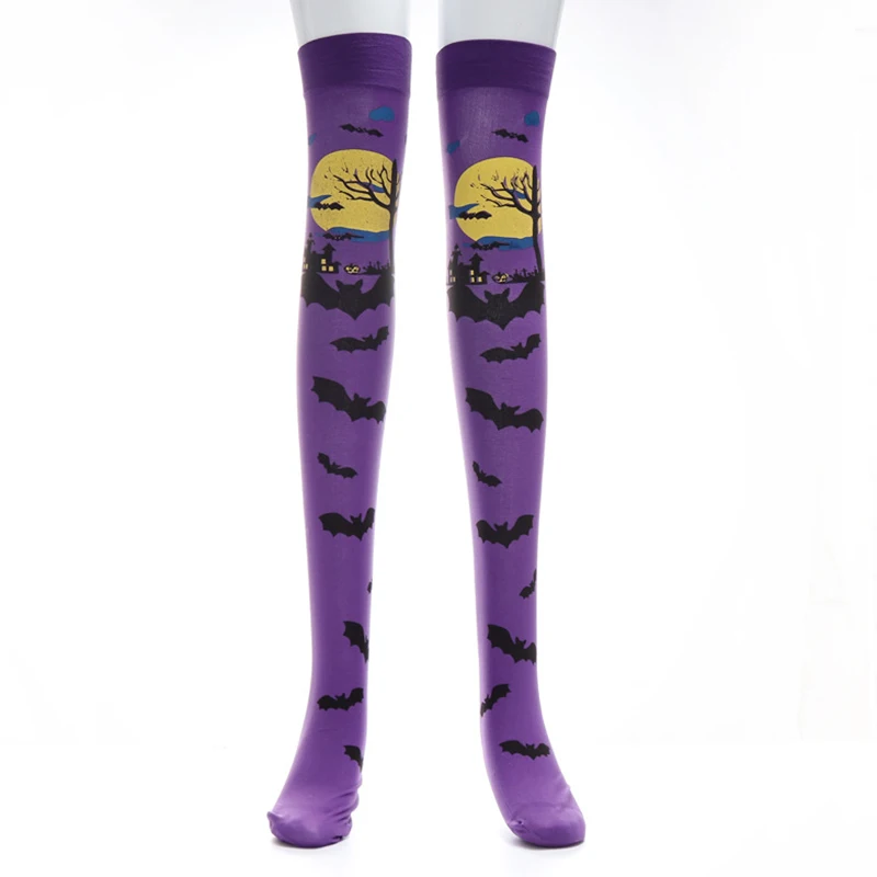Зимние женские чулки на Хэллоуин с принтом длинные носки по колено нарядное