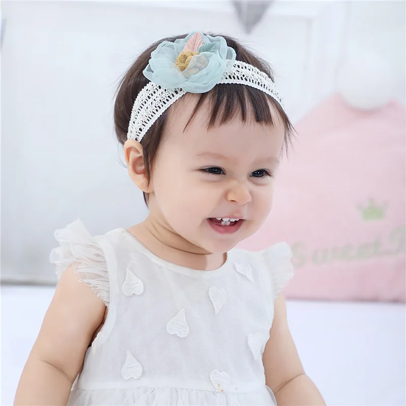 Diadema de encaje Floral el&aacute;stica para beb&eacute;, turbante, accesorios para el cabello-3