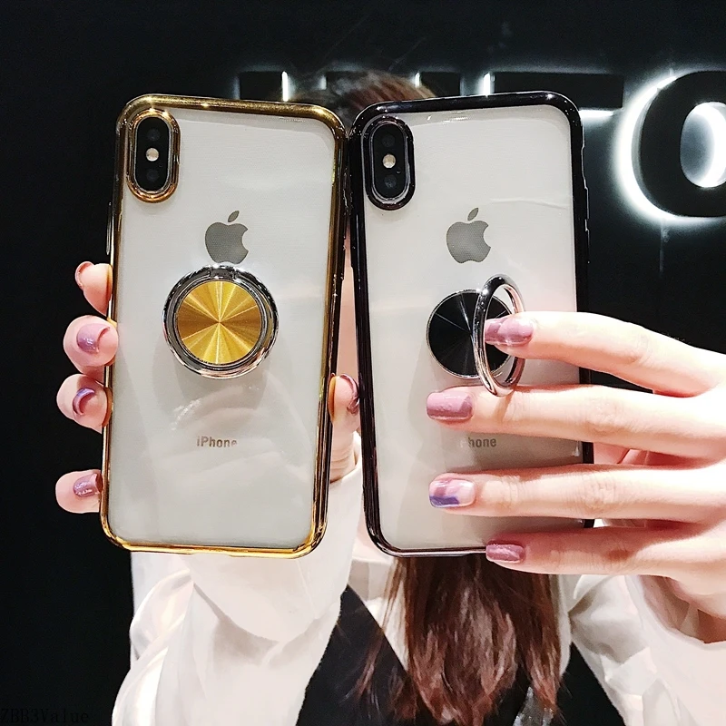 

Plating Transparent TPU Soft Silicone With Ring Phone Case For Apple iPhone 13 X 12 Mini 11 Pro Max 6 6s 7 8 Plus XS XR SE Cover