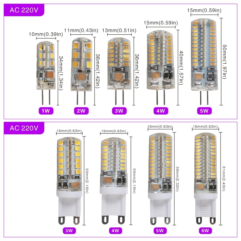 4 шт./лот G4 G9 LED 12 В 220 AC DC 1 Вт 2 3 5 6 Замена 40 60 галогеновая лампа освещение 360 луч