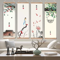 chinese style green plants flower canvas scroll painting poster prints living room home decoration wall art painting with frame