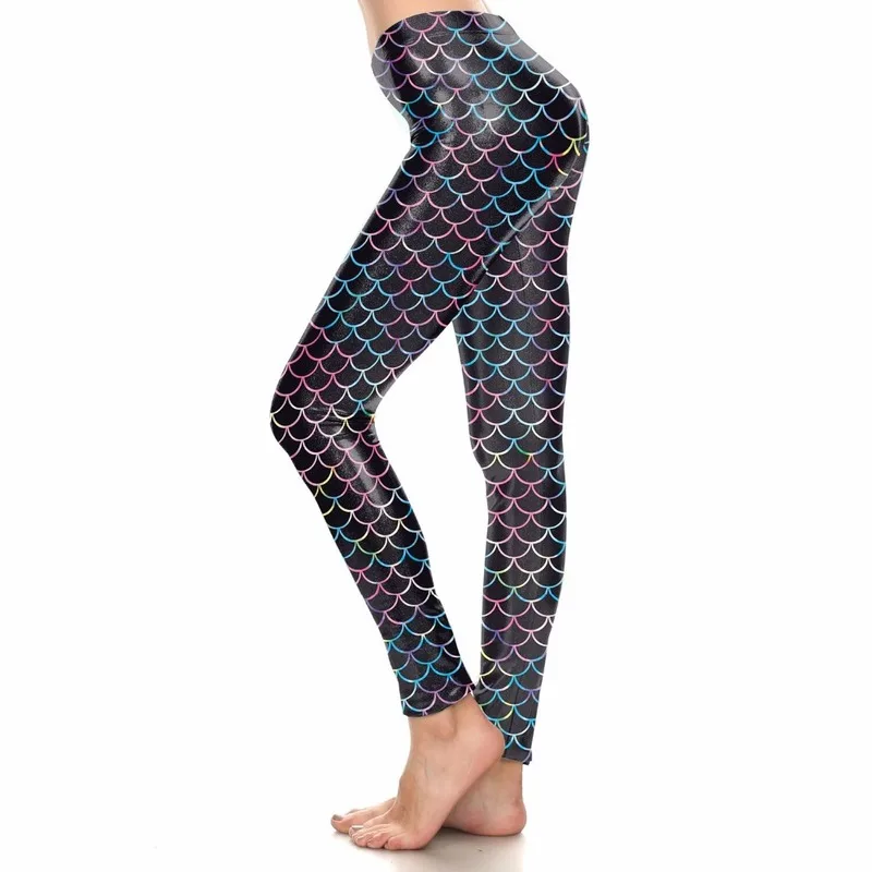 Женские леггинсы с принтом рыбьих чешуек эластичные эффектом пуш-ап | Женская