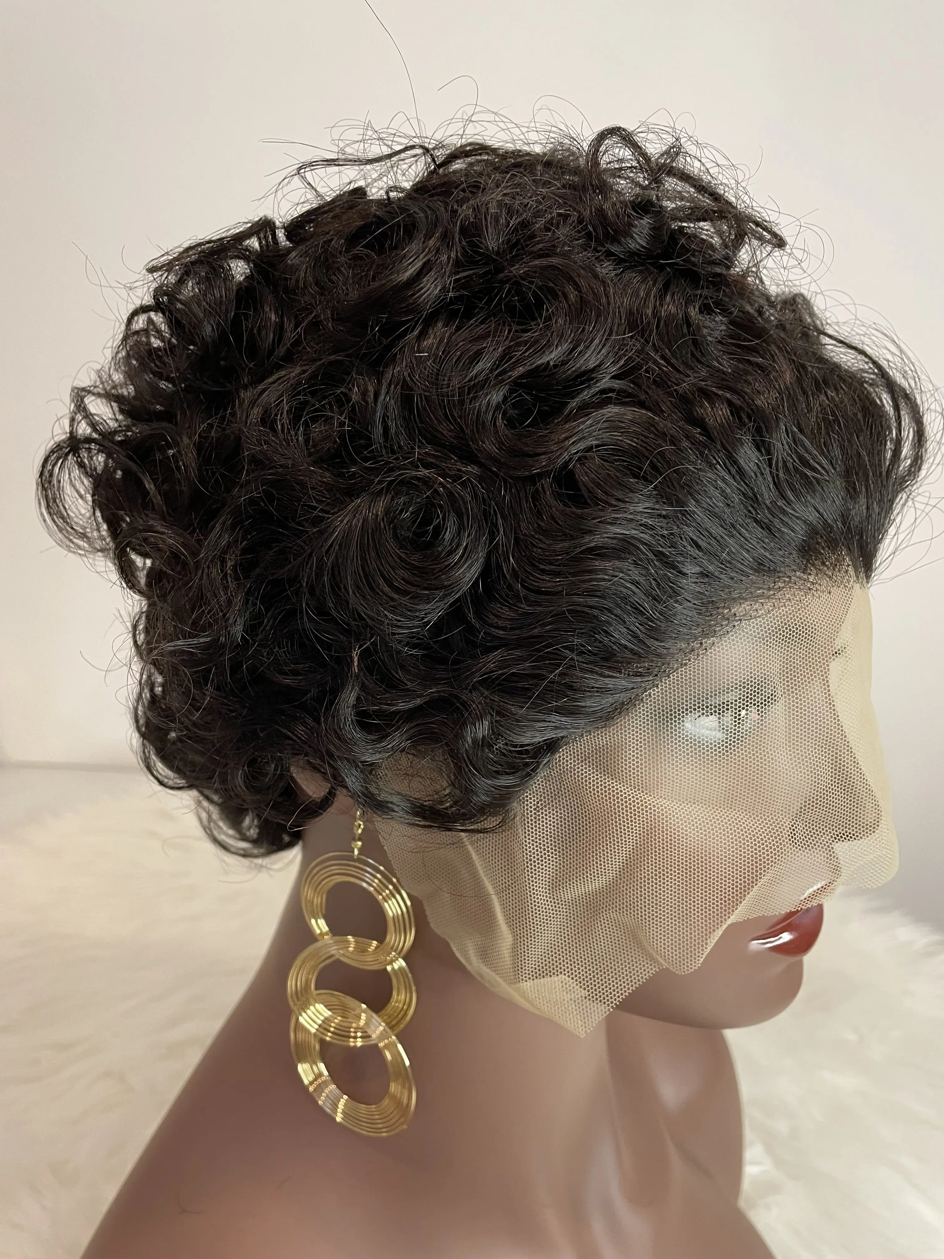 Brazilian Hair Wig Remy Short Natural Curly Glueless Human Wigs Pixie Cut Wig Ombre Short Machine Made Human Hair Wig Natural Co