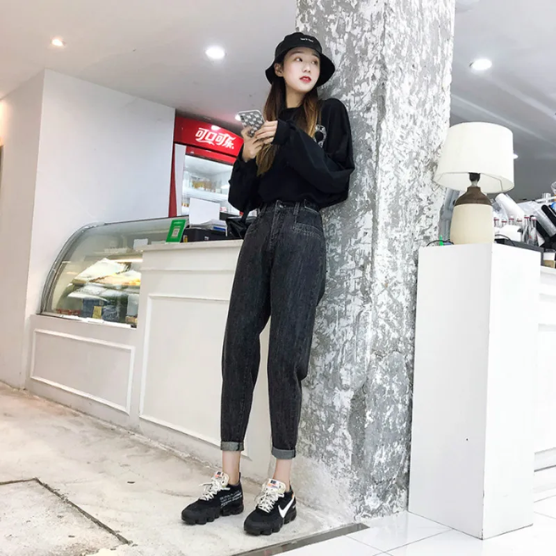 Женские повседневные синие джинсы джинсовые шаровары с высокой талией панталоны