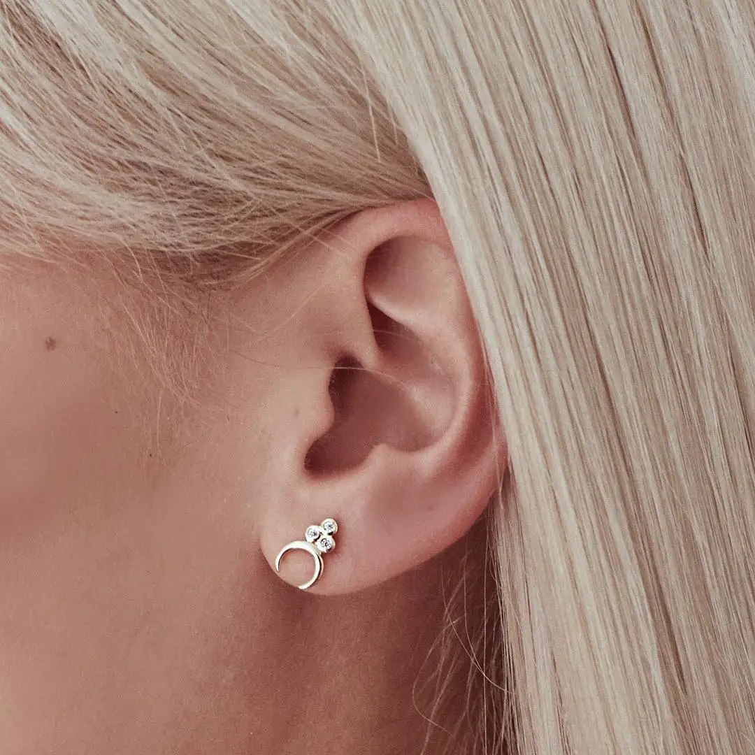 2020 Golden Fashion New Simple Cute Three-Rhinestone Earrings Jewelry For Women Girl Gift Stud Party Wedding | Украшения и