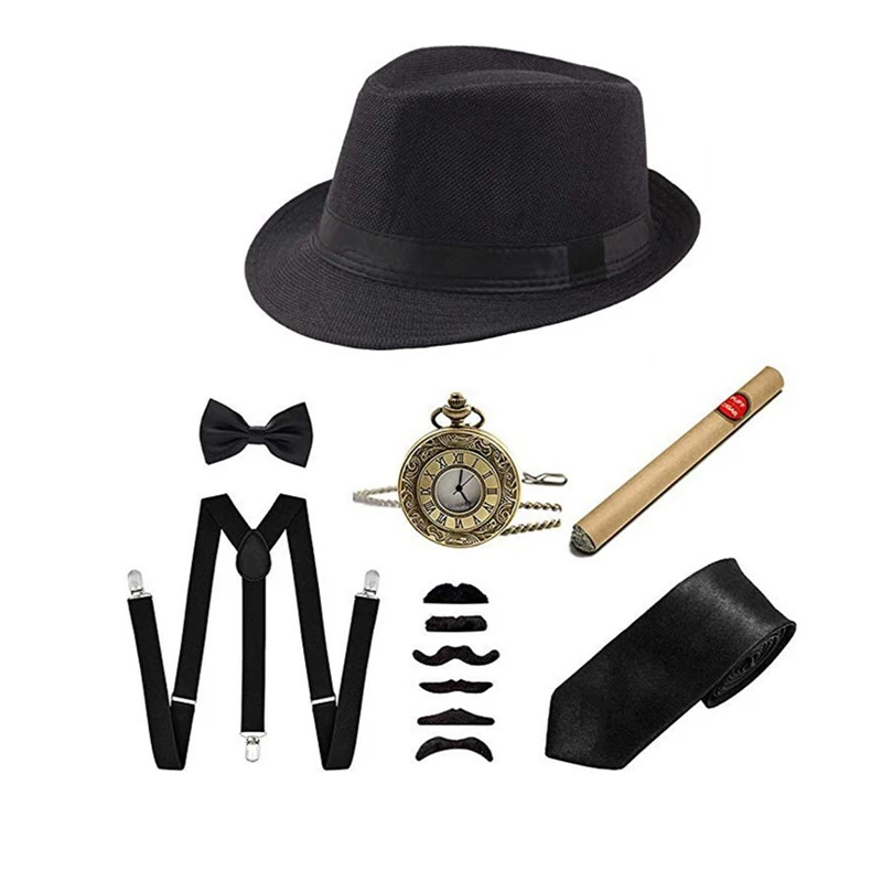 

1920S 20S Cosplay Gangster Set Men's party Props Berets Cigar suspender Pocket Watch Gatsby Costume Accessories Set