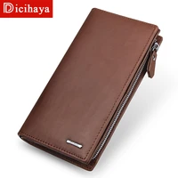 dicihaya genuine leather men long wallet zipper coin pocket long purse passport cover for male cowhide card holder purse