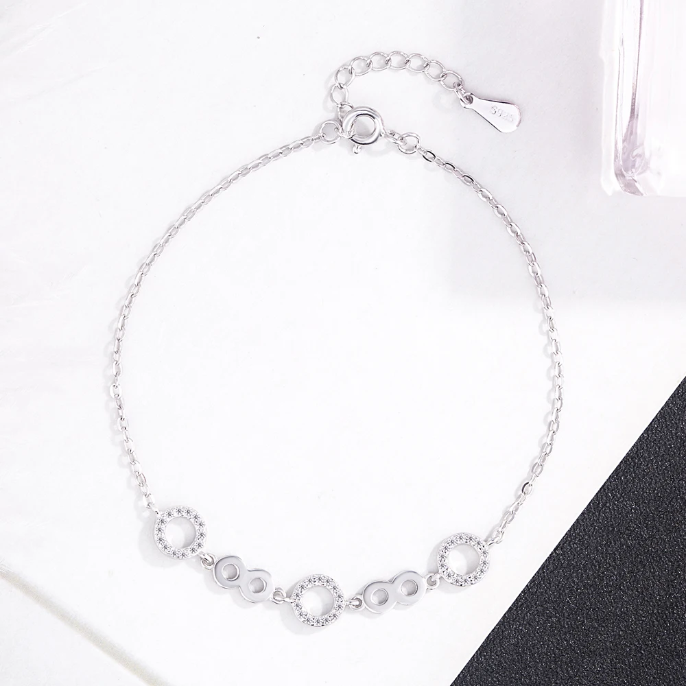 Женский браслет-цепочка из стерлингового серебра 925 пробы с кристаллами и