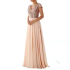 Мода V образным вырезом шифоновое платье с блестками вечернее платье женское элегантное платье с коротким рукавом для мамы невесты платье для официальных мероприятий вечерние Vestido