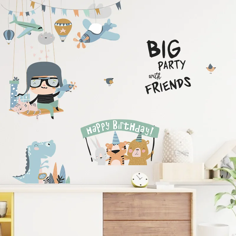 Золлор мультфильм животных качели детские английские буквы стикер стены спальня