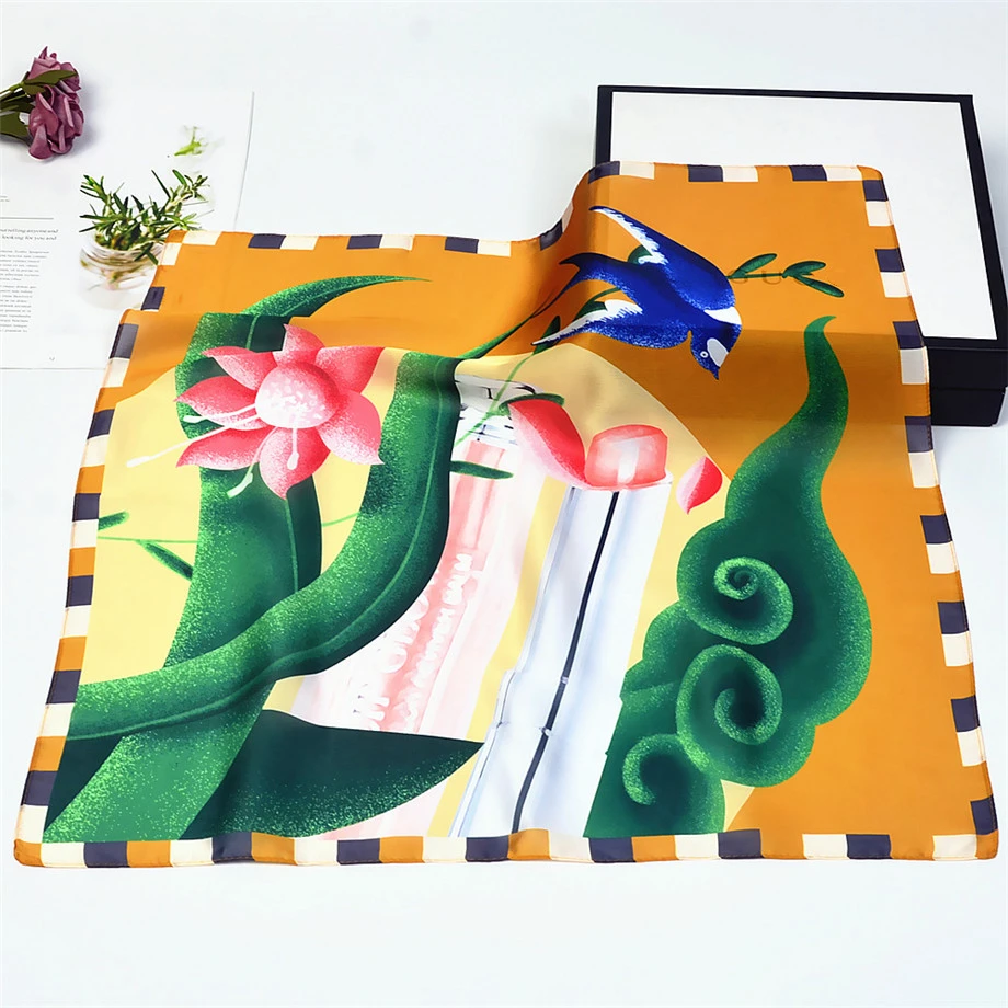 53 см Ласточка весенние шарфы женский летний Шелковый квадратный шарф роскошный