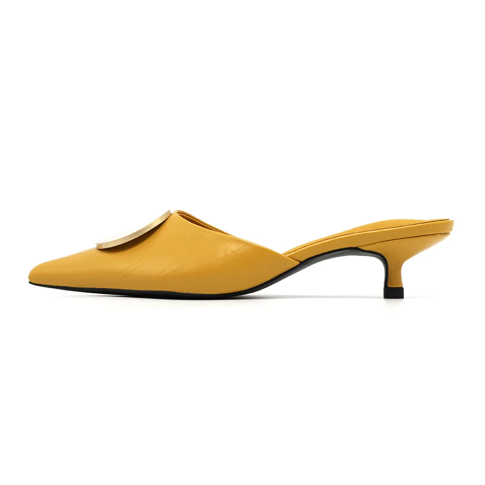 802-7 Yellow GENSHUO; коллекция года; сезон лето; модные женские шлепанцы с острым носком; Цвет белый; женские шлепанцы на низком каблуке; Цвет Черный; пляжные шлепанцы; Matal Design - Цвет: 802-7 Yellow