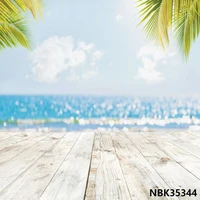 photo backdrop blue sea polka dots light bokeh palm tree wooden floor summer scene photography background photo studio photocall