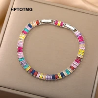 silver color cubic zircon adjustable colorful bracelets for women girls rainbow wrist chain jewelry birthday party wedding gift