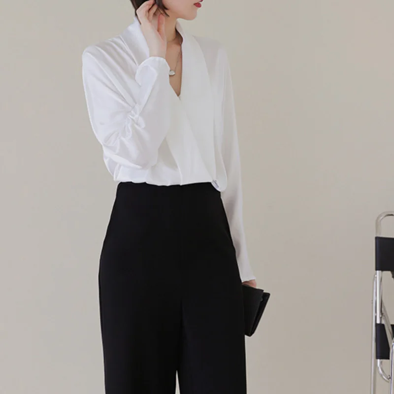 2020 весенние винтажные шелковые блузы с v-образным вырезом женские рубашки