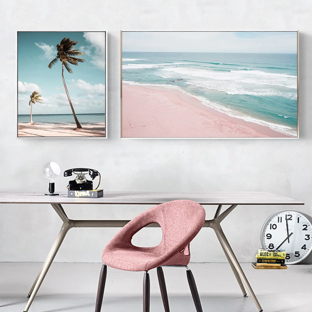 Пейзаж холст Постер скандинавский декор автобус океан пляж настенная