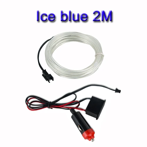 ice blue 2m EL Wire Автомобильный светодиодный светильник 1 м 2 м с адаптером освещение салона автомобиля украшение двери для авто неоновый светильник светодиодный Канатный светильник 10 цветов/ - Испускаемый цвет: ice blue 2m