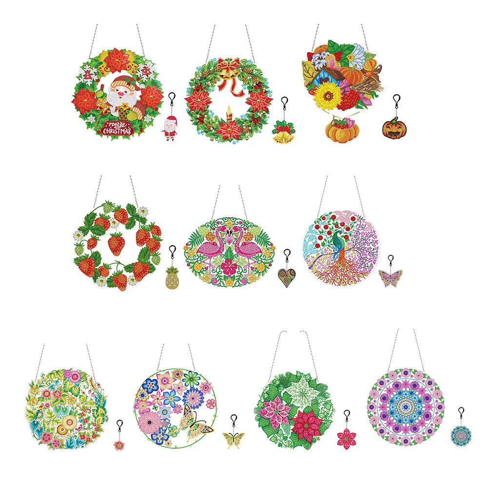 

5D DIY Diamond Painting Xmas Wreath Special Shaped Drill Rhinestone Garland Craft Keychain Pendant Home Party Door Decor Kit