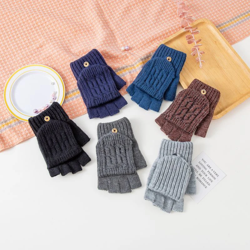 1 pair Fingerless Flip Gloves Winter Warm Flexible for Men Women Unisex Exposed Finger Mittens Glove | Аксессуары для одежды