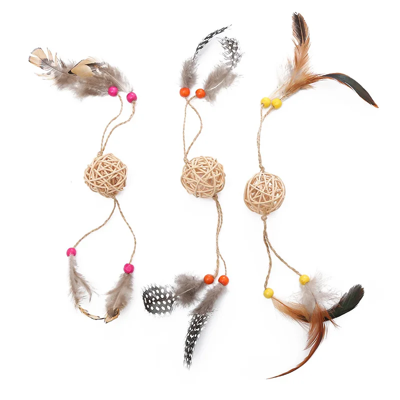 

Colorful Cat Toys Cat Teaser Rattan Ball With Feather Cat Play Toy Kitten Toys Playing Stick For Cat Pet Supplies Dropship