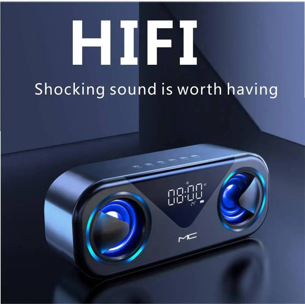 Bluetooth беспроводной динамик Tf светодиодный цифровой будильник сабвуфер двойной