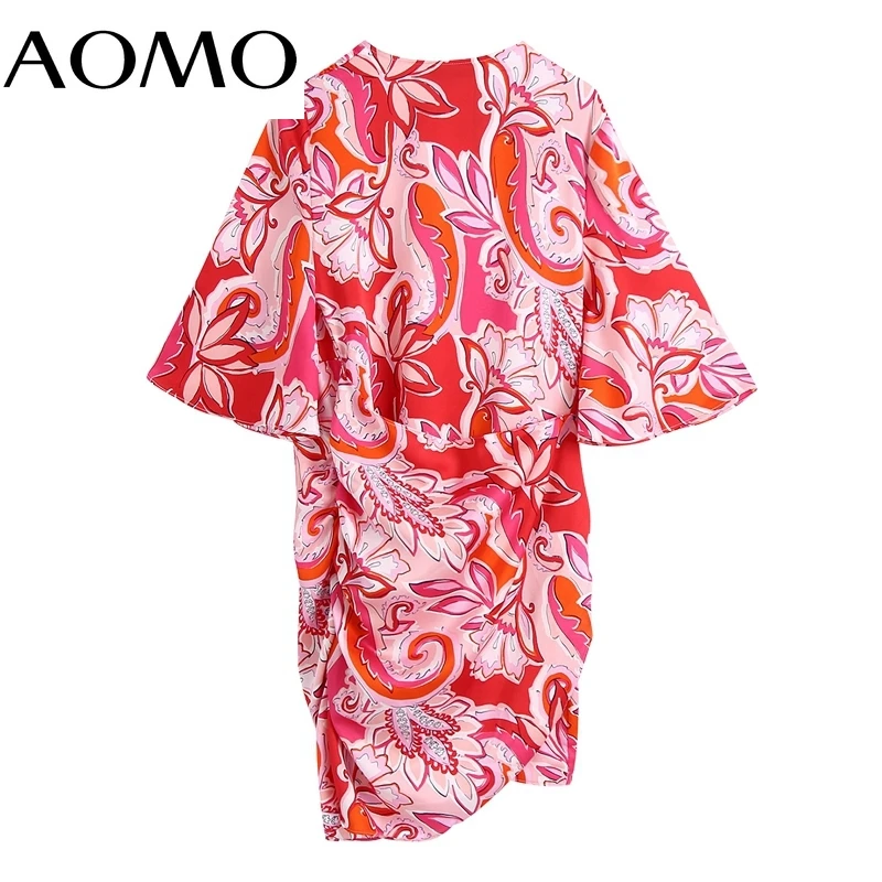 

AOMO 2021 Summer Women Red Floral Print French Style Dress Short Sleeve Ladies Mini Dress Vestidos BE908A