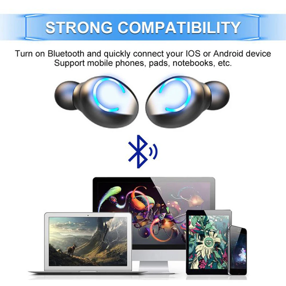 Беспроводная бинауральная мини гарнитура TWS Bluetooth 5 0 умный цифровой дисплей