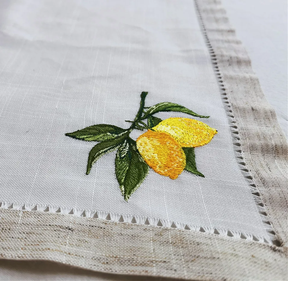 Practical &amp Versatile Napkin with Handmade Hemstitch Elegant Linen Look Table Decoration Lemon Embroidery | Дом и сад