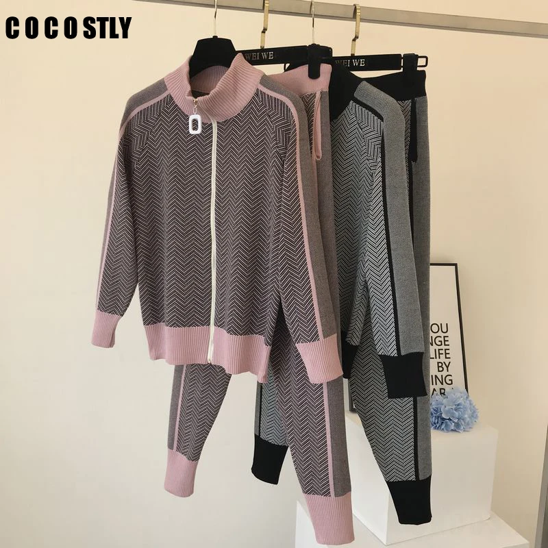 Комплект из 2 предметов для женщин трикотажный спортивный костюм Turtlneck на молнии