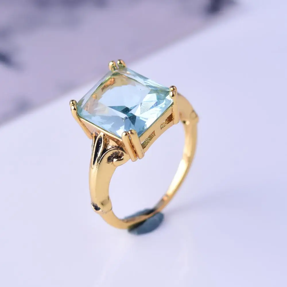 

Vintage Princess Square Blue Stone Rings for Women Wedding Engagement Ring Luxury Charm Gold Jewelry