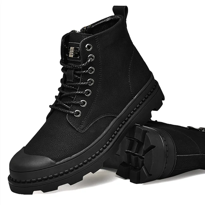 

New Men Genuine Leather Shoes Fashion Side Zipper Casual Mens Boots Winter Warm Snow Shoes Man Motorcycle Ankle Boots Size 38-47