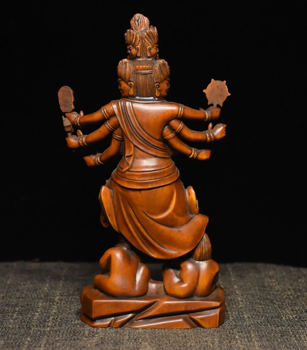 

christmas Tibet Buddhism Collection Boxwood wood carve God Protector Deity Buddha Statue halloween