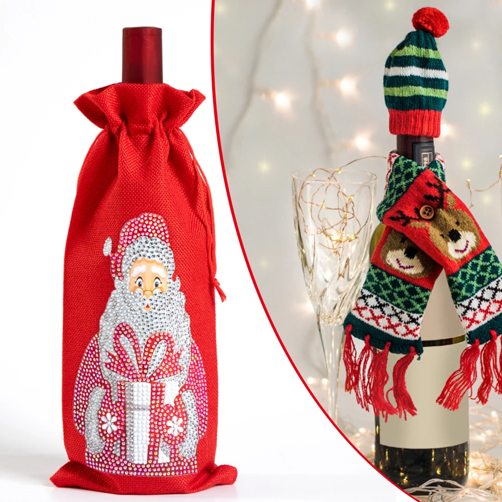 Art Ornament Gifts Table Decor Christmas Wine Bottle Covers DIY Diamond Painting Mosaic Kit Rhinestone Champagne Bags | Дом и сад