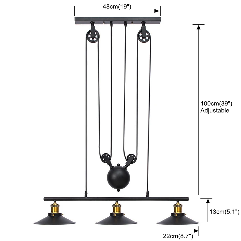 

YSN E27 Vintage Loft Retro Pendant Light 3 Heads Sconce Hanging Pulley Lamp Fixtures Restaurant Bar Home Decoration AC110-240V