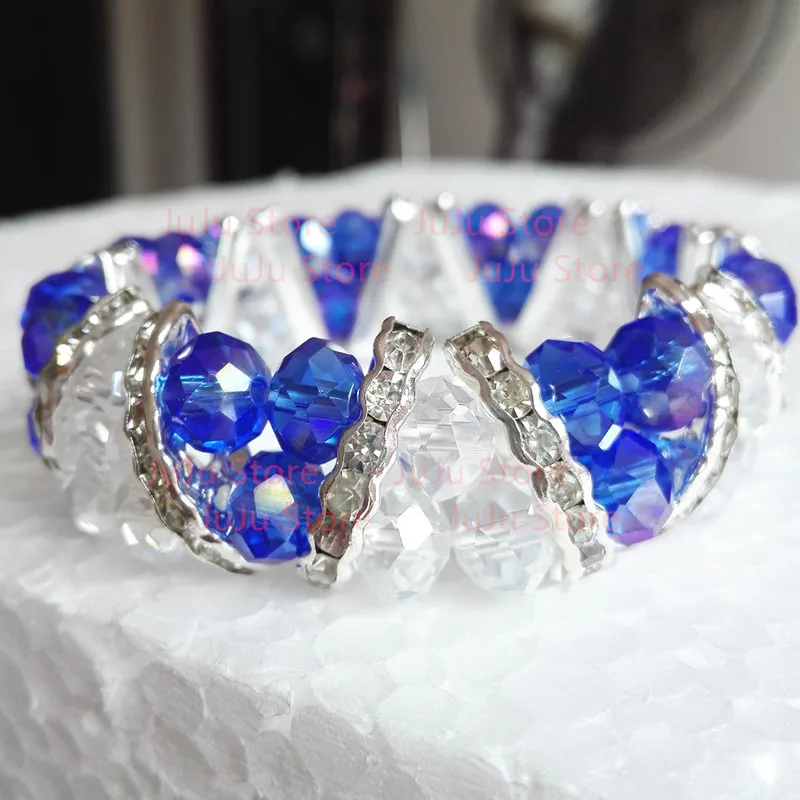 

Fashion Handmade FACETED CRYSTAL GLASS ELASTIC Women's Beads Jewelry Bracelet gcb1040