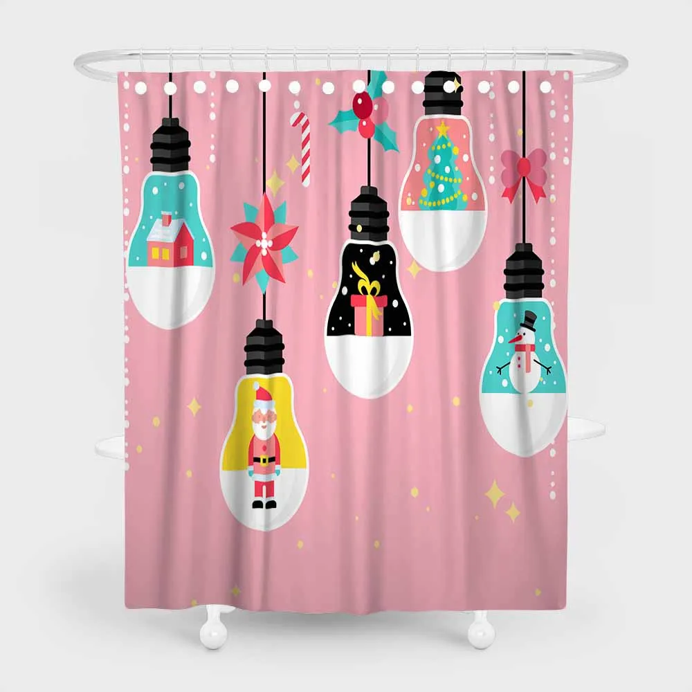 Рождественская розовая занавеска для душа водонепроницаемая Полиэстеровая