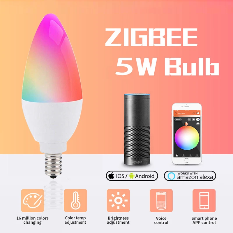 

5/1PCS Zigbee 3.0 Smart LED Candle Light Bulb E14/E12 RGBCW Dimmable 5W Tuya Smart Life Alexa Google Home Assistant dropshipping