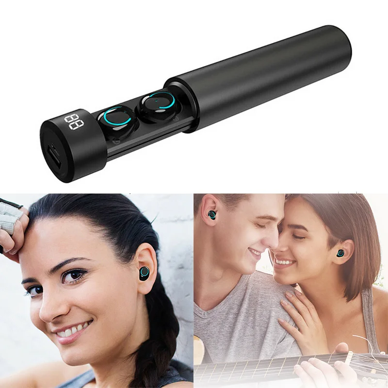 Черный TWS беспроводные наушники стерео Bluetooth 5,0 наушники анти-шум музыка Спортивная гарнитура Близнецы водонепроницаемый эргономичный дизайн наушник - Цвет: Черный