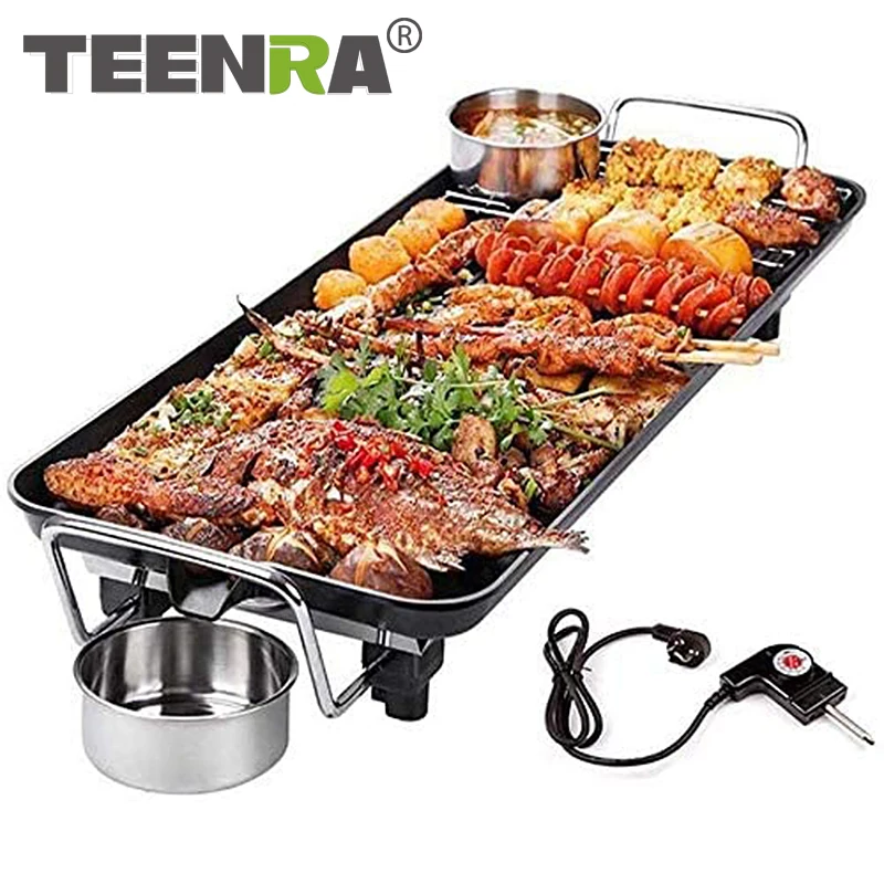 

TEENRA Aluminum Electric Grills Indoor Korean Bbq Grill Ceramic Smokeless Non-stick Less smoke Home Electric Barbeque Tools